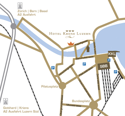 Mapa de Kucerne y el Hotel Krone