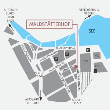 Mapa de Lucerne y del Hotel Waldstaetterhof